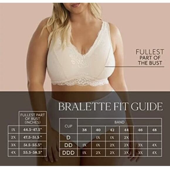 DREAMFIT Plus Size Full Coverage Wireless Lace Bralette Apricot Pink 3X New - Picture 4 of 7